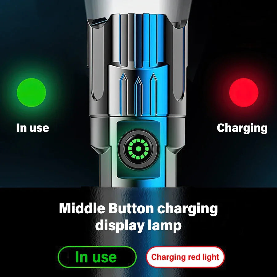 P200 Super Powerful LED Flashlight Zoom Tactical Torch Built-in Battery USB Rechargeable Waterproof Lamp Ultra Bright Lantern