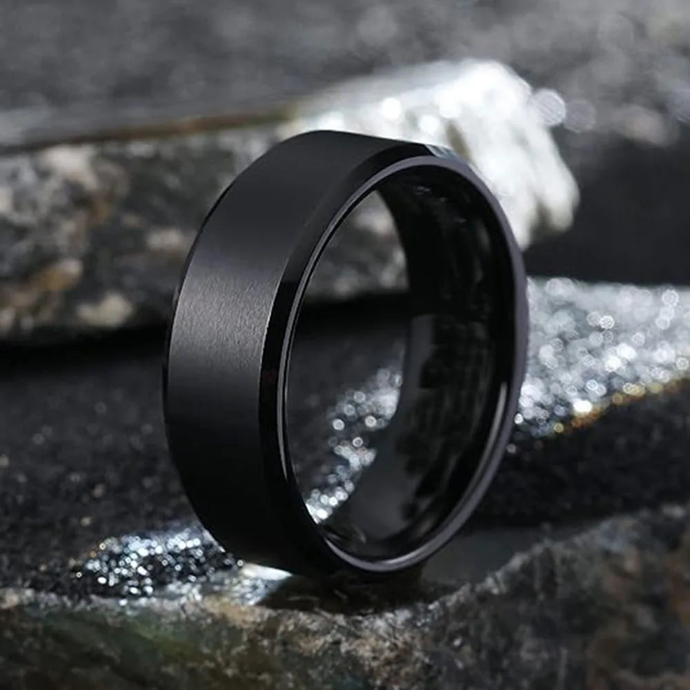 8mm Stainless Steel Men Rings Wholesale Black Groove Matte Wedding Engagement Party Gift Anniversary Rings For Women Jewelry