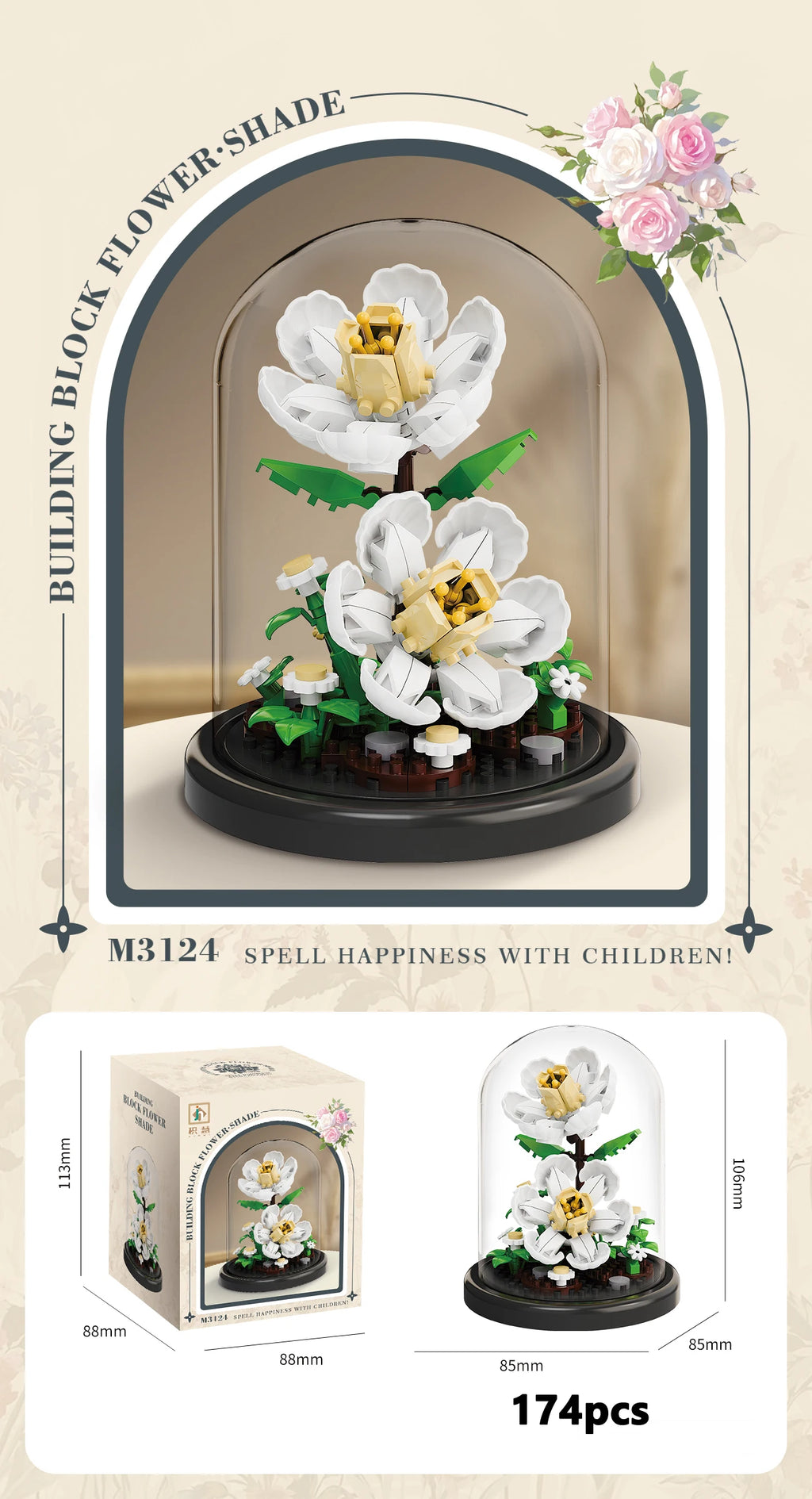 Eternal Flower Bouquet Bonsai Potted Plant Micro Building Blocks Model Home Decoration Puzzle Toys Kids Birthday Christmas Gifts