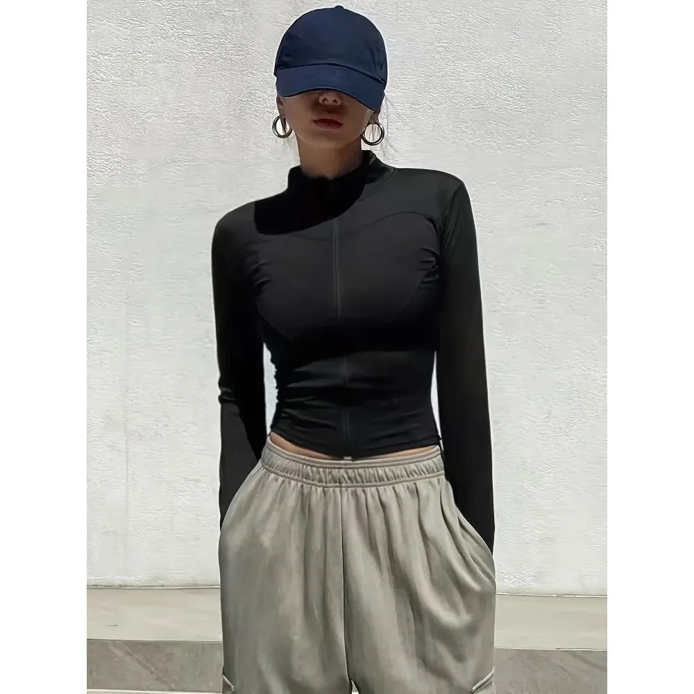 Women's Summer Slim Fit Stand Collar Sun Protection Jacket UV Resistant Lightweight for Yoga Outdoor Activities Korean Style