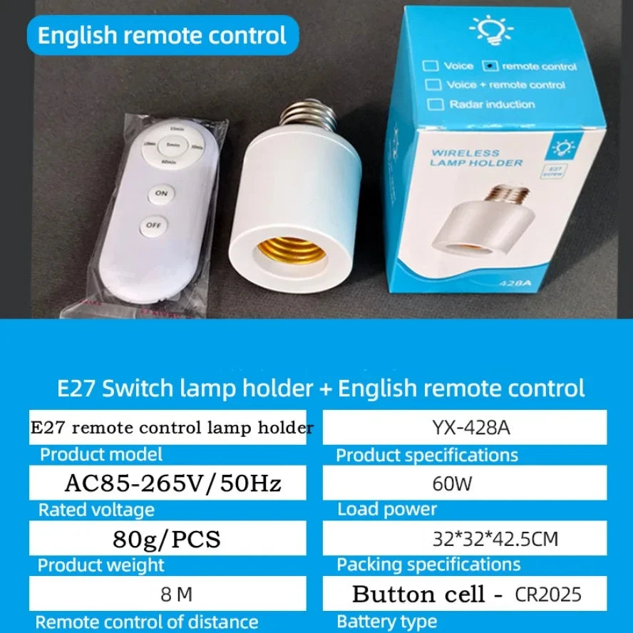 60W E27 Wireless Remote Control Smart Timer Switch Lamp Holder 110V 220V House Multi Light Switch Baby Room Bedroom Timer Switch