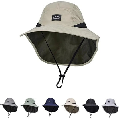 Summer Wide Brim Waterproof and Quick-drying Panama Caps Outdoor Visor Bucket Hats Mesh Breathable Sun Hat with Neck Flap Hiking