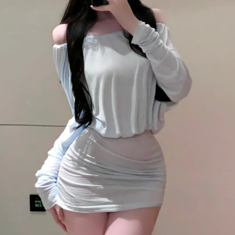 New Tight-fitting Temptation Lace Up Tie Up Lingerie One Shoulder Backless Hip Hugging Skirt Strapless Long Sleeves Slim Fit Set