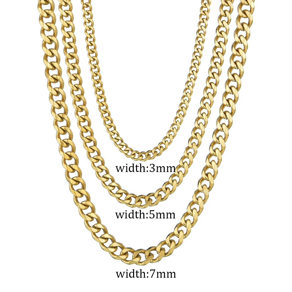 3/5/7MM Width Stainless Steel Cuban Link Chain Classic Punk Personality Jewelry Simple Fashion Couple Necklace for Men Women