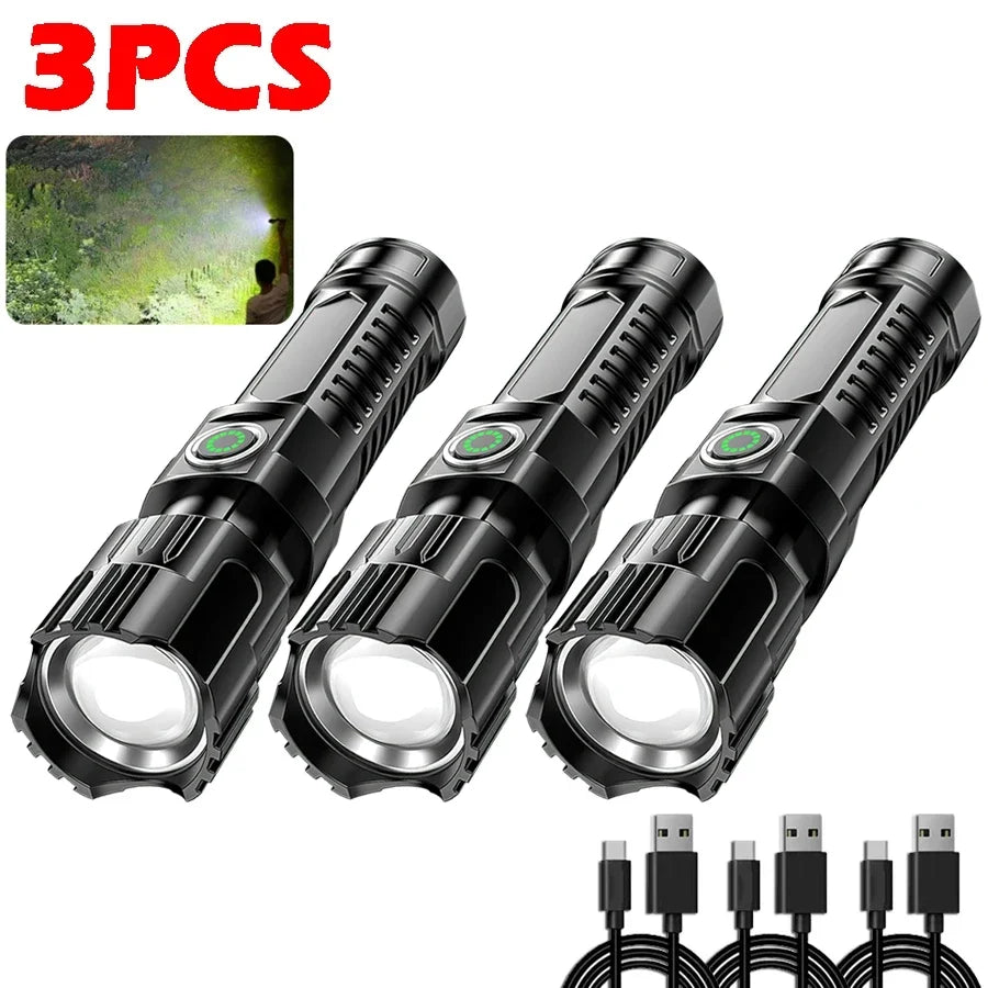 P200 Super Powerful LED Flashlight Zoom Tactical Torch Built-in Battery USB Rechargeable Waterproof Lamp Ultra Bright Lantern