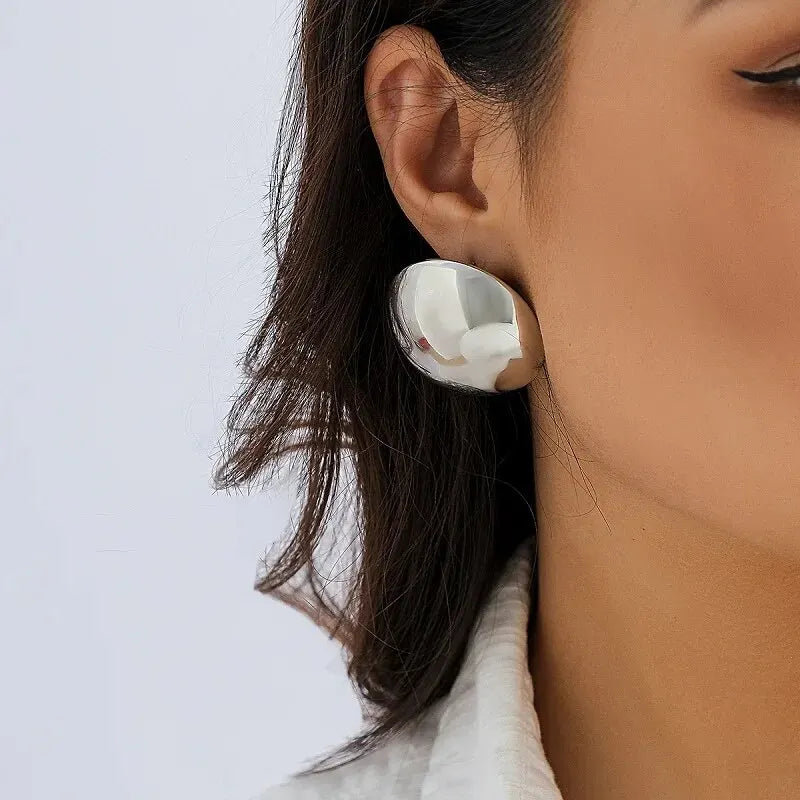 Smooth Round Earrings For Women Big Ball Metal Stud Earrings Classic Gold Color Geometric Earrings Vintage Jewelry  Accessories