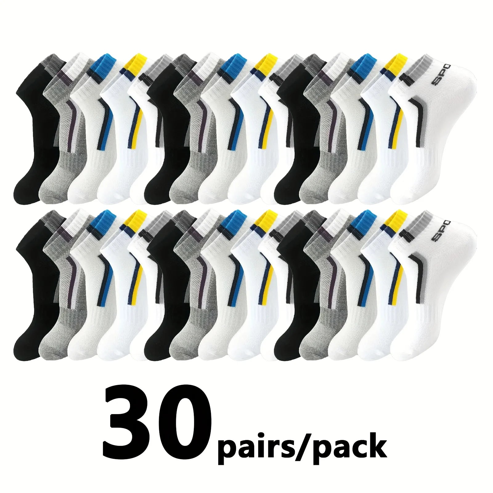 30Pairs Men Socks Mesh Breathable Short Casual Socks Color-block Sports Sock Sports Socks Absorb Sweat Ankle