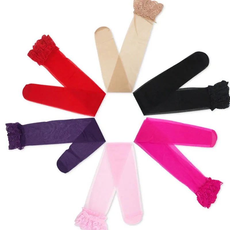 1pair Women Stocking Floral Lace Over Knee Thigh High Socks Female Wide Lace Flower Silicone Transparent Comfortable Sock High Quality