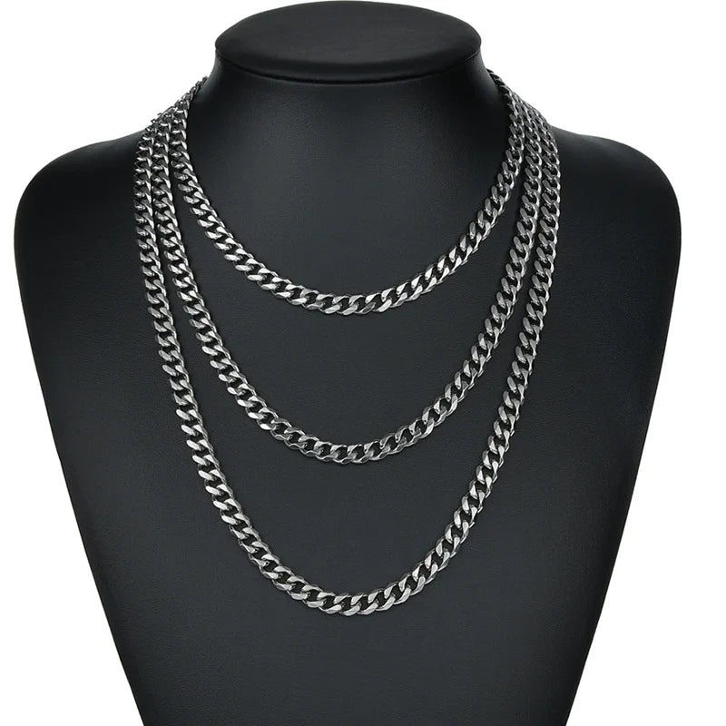 3/5/7MM Width Stainless Steel Cuban Link Chain Classic Punk Personality Jewelry Simple Fashion Couple Necklace for Men Women