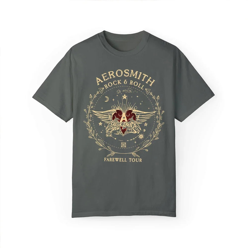 Women Vintage Dark Academic Short Sleeve Shirt Aerosmith Farewell Tour Hard Rock T Shirt Fantasy Apparel Y2K Top Streetwear