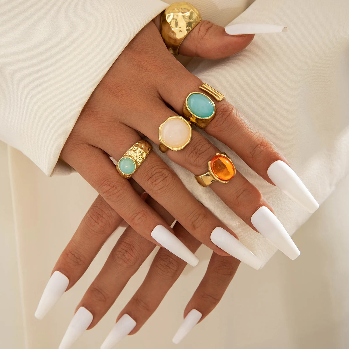 Tocona 2024 New Fashion Luxury Imitation Pearl Open Ring Sets for Women Elegant Gold Color Ring Party Jewelry Accessories