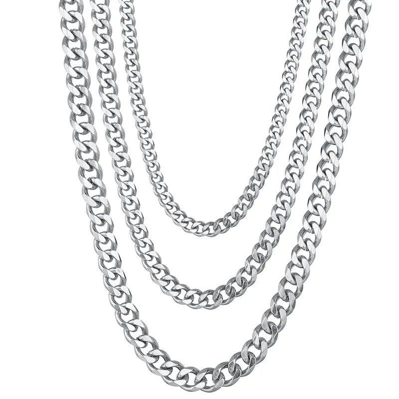 3/5/7MM Width Stainless Steel Cuban Link Chain Classic Punk Personality Jewelry Simple Fashion Couple Necklace for Men Women
