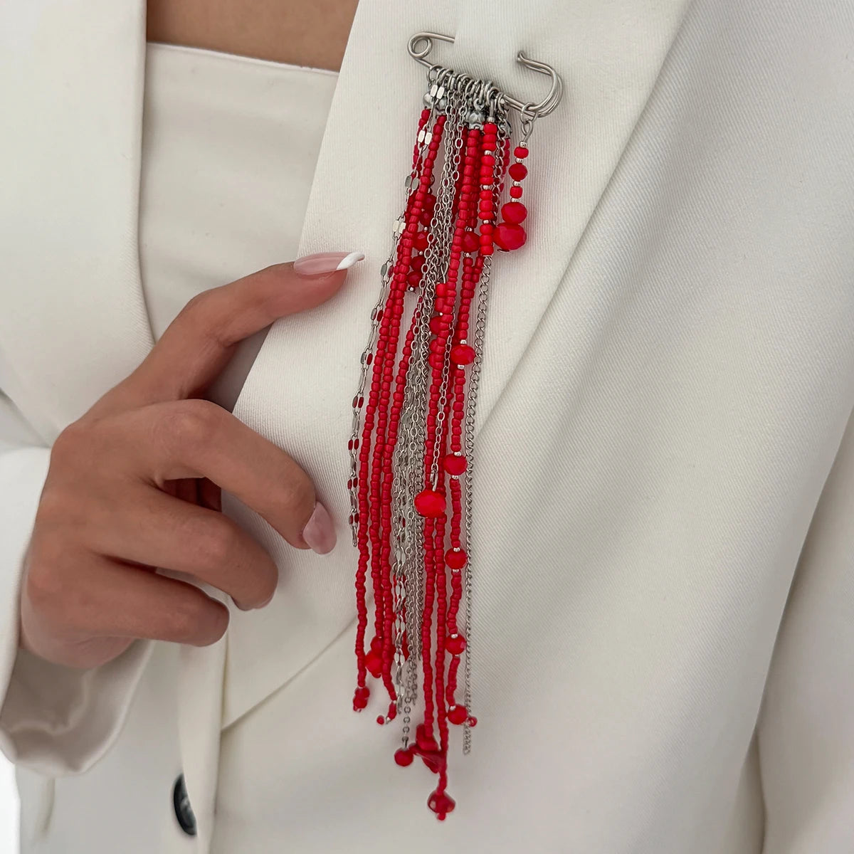 Ingemak New Unique Red Crystal Beads Long Brooches Women Vintage Irregular Geometry Shirt Collar Lapel Suit Pin Accessories 2026