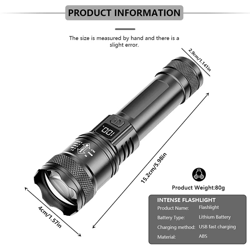 2000LM Ultra Bright P50 LED Flashlight Tactical EDC Emergency Spotlight Telescopic Zoom Handheld Torch with 14500/18650 Battery