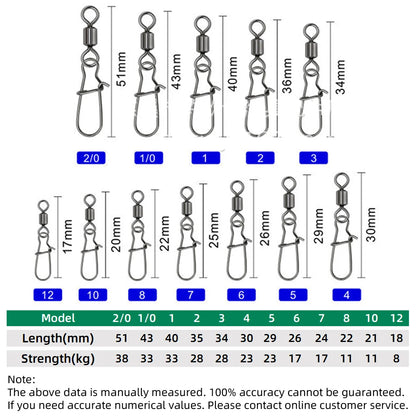 DNDYUJU 50pcs Stainless Steel Fishing Connector Pin Bearing Rolling Swivel Snap in Box Fishing Tackle Accessories For Lure Hook