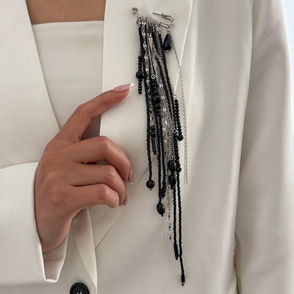 Ingemak New Unique Red Crystal Beads Long Brooches Women Vintage Irregular Geometry Shirt Collar Lapel Suit Pin Accessories 2026
