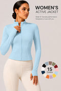 Women's Full-Zip Yoga Jacket, Slim Fit Long Sleeve Athletic Top with Thumb Holes, Lightweight Stretchy Workout Jacket for Runnin