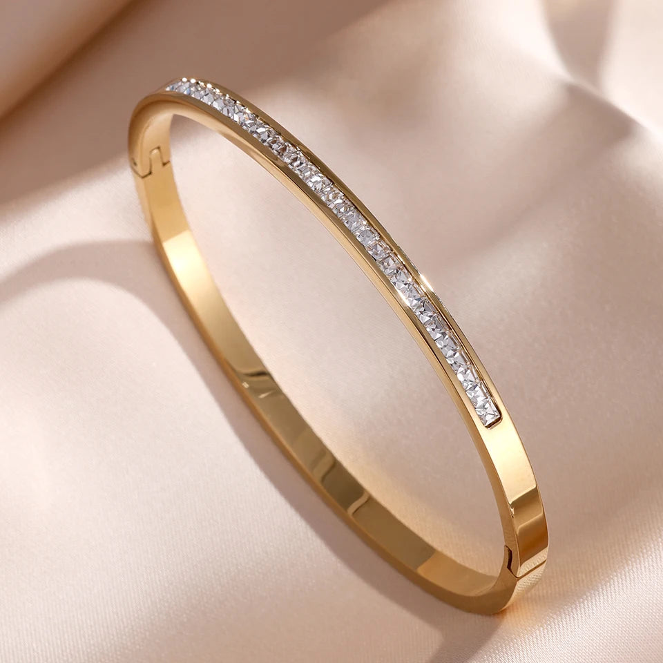 ZAKOL 5/1pcs Sparkling Zirconia Inlaid Stainless Steel Bracelet Set for Women Stackable Bangles Fashion Non Fading Jewelry Gift