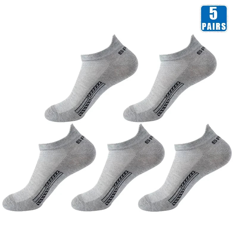 5Pairs High Quality Men Ankle Socks Breathable Cotton Sports Mesh Casual Athletic Summer Thin Cut Short Low-Cut Crew Soft Sock