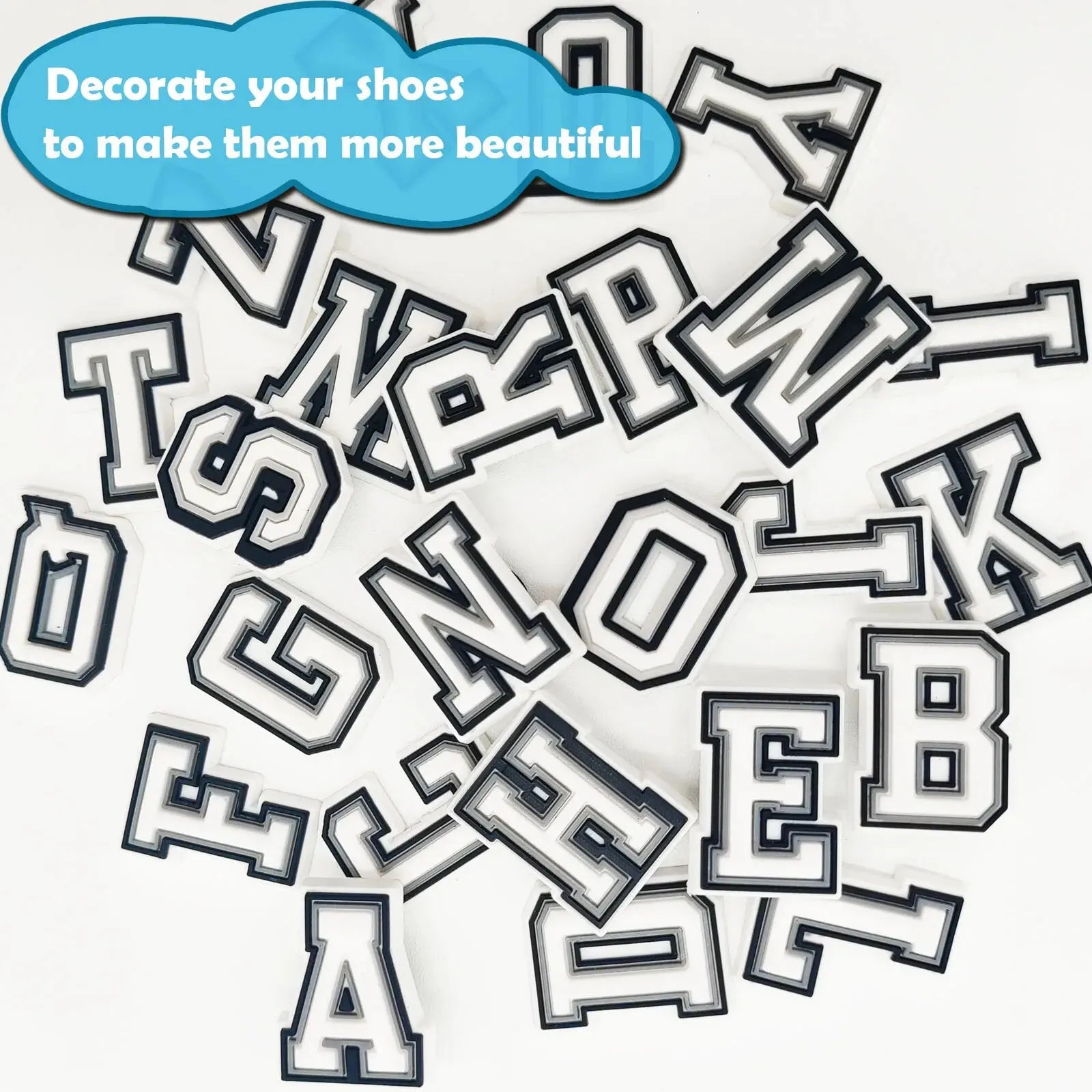 26Pcs Alphabet Letter Series Shoe Charms For Croc Shoe DIY Decoration Premium Quality Popular Charms Accessories Bubble Slides