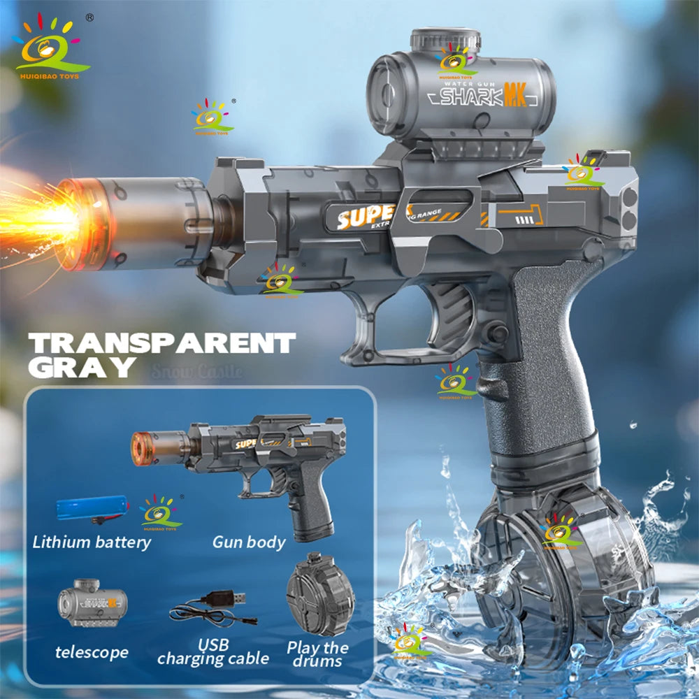 HUIQIBAO Flashlight-Equipped Electric Toy Water Gun Children's Toy with Continuous Water Blast High-Pressure Powerful Long-Range