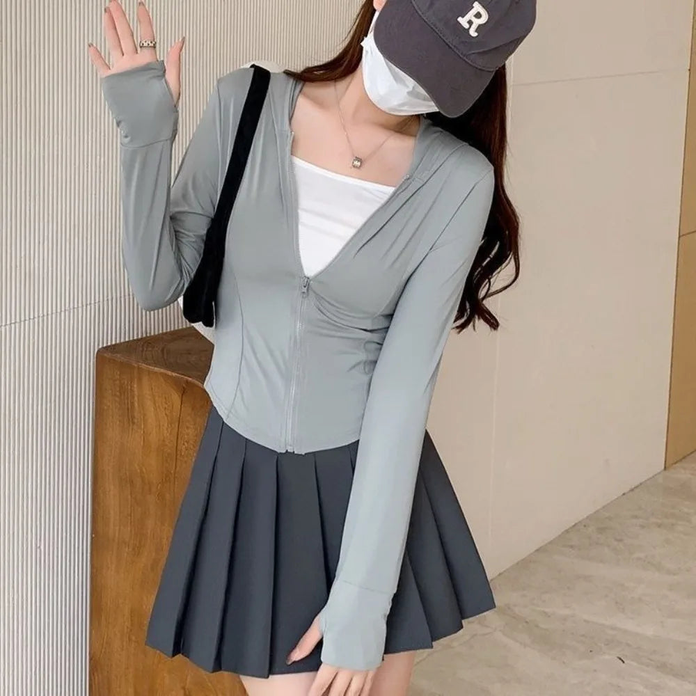 Women's Summer Slim Fit Stand Collar Sun Protection Jacket UV Resistant Lightweight for Yoga Outdoor Activities Korean Style