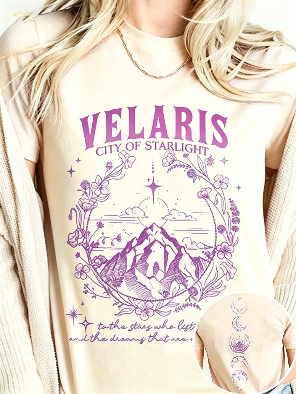Velaris City Of Starlight Acotar Tshirt 2 Side Patten Cotton Tee Large Size Loose Oversize Retro Shirt Fantasy Apparel Y2K Top