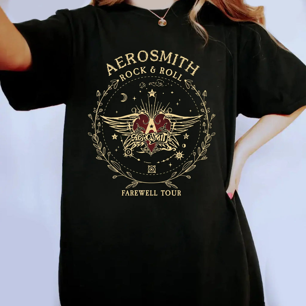 Women Vintage Dark Academic Short Sleeve Shirt Aerosmith Farewell Tour Hard Rock T Shirt Fantasy Apparel Y2K Top Streetwear