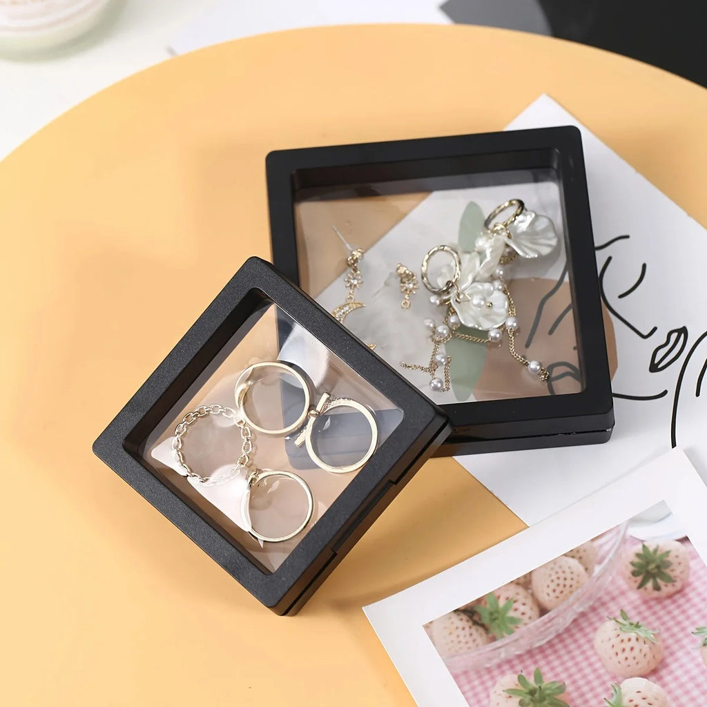 10pcs,Transparent floating display box, plastic film jewelry packaging box, jewelry, necklace, ring, and collectible storage box