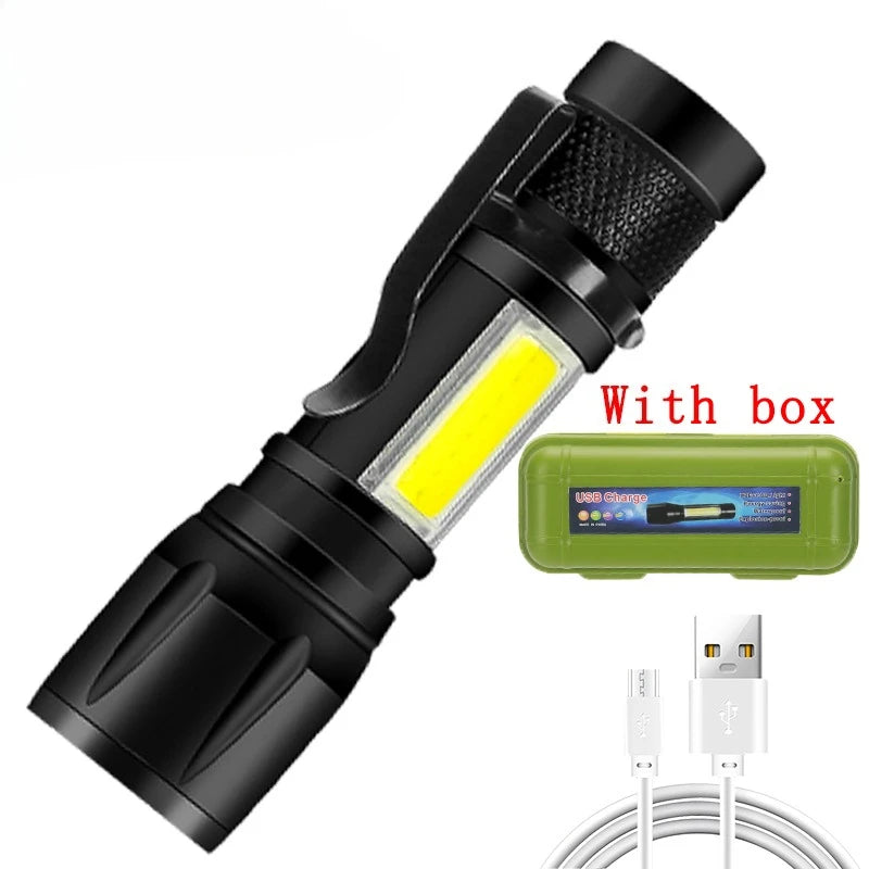 2000LM Ultra Bright P50 LED Flashlight Tactical EDC Emergency Spotlight Telescopic Zoom Handheld Torch with 14500/18650 Battery