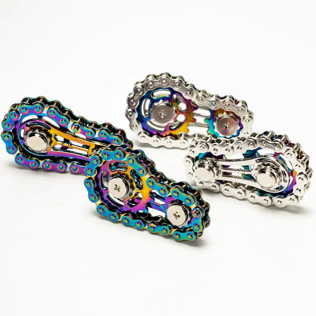 Bicycle Chain Finger Spinner, Silent CNC Machined Stainless Steel Gear Fidget Toy for Adults, Office Stress Relief & Focus Tool,