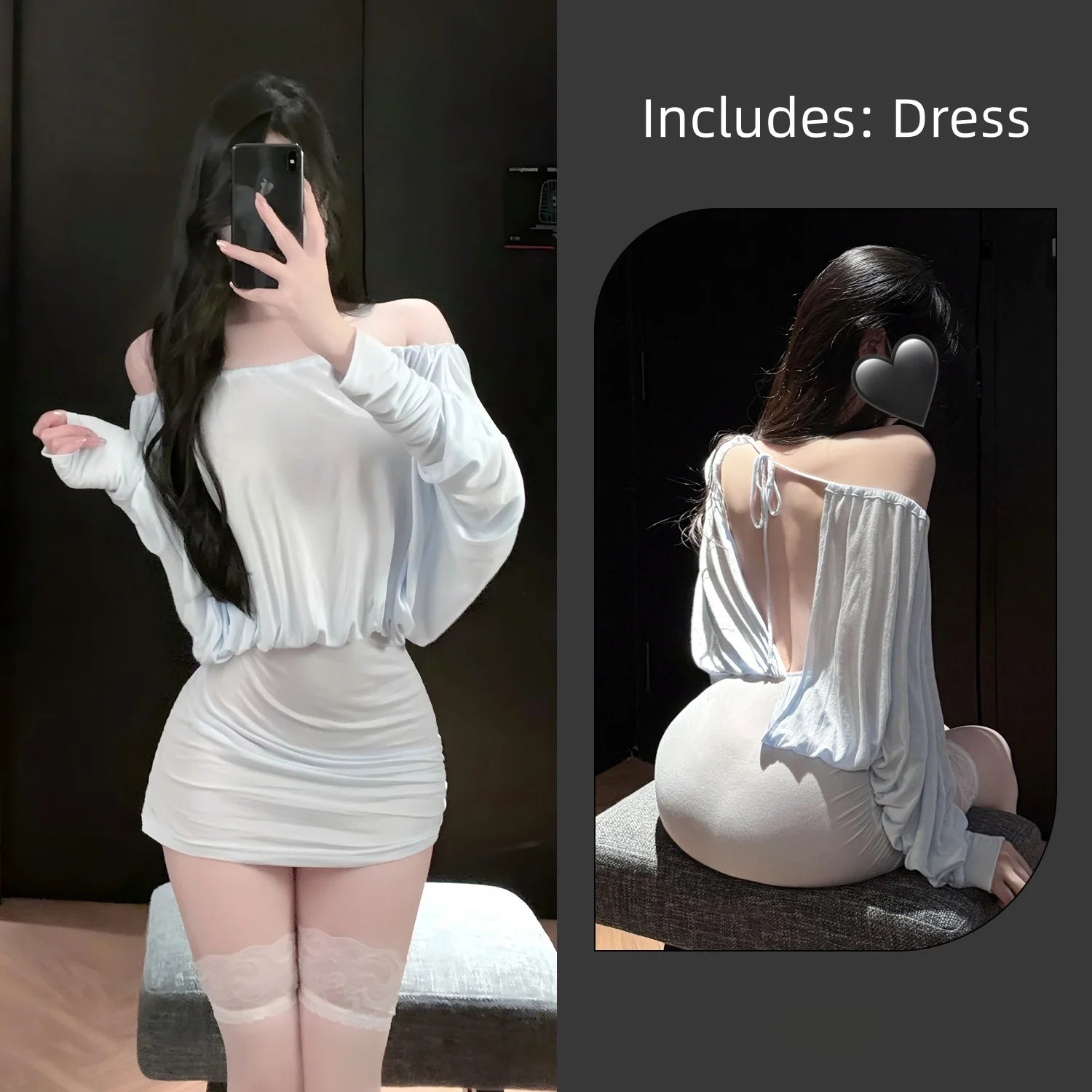 New Tight-fitting Temptation Lace Up Tie Up Lingerie One Shoulder Backless Hip Hugging Skirt Strapless Long Sleeves Slim Fit Set