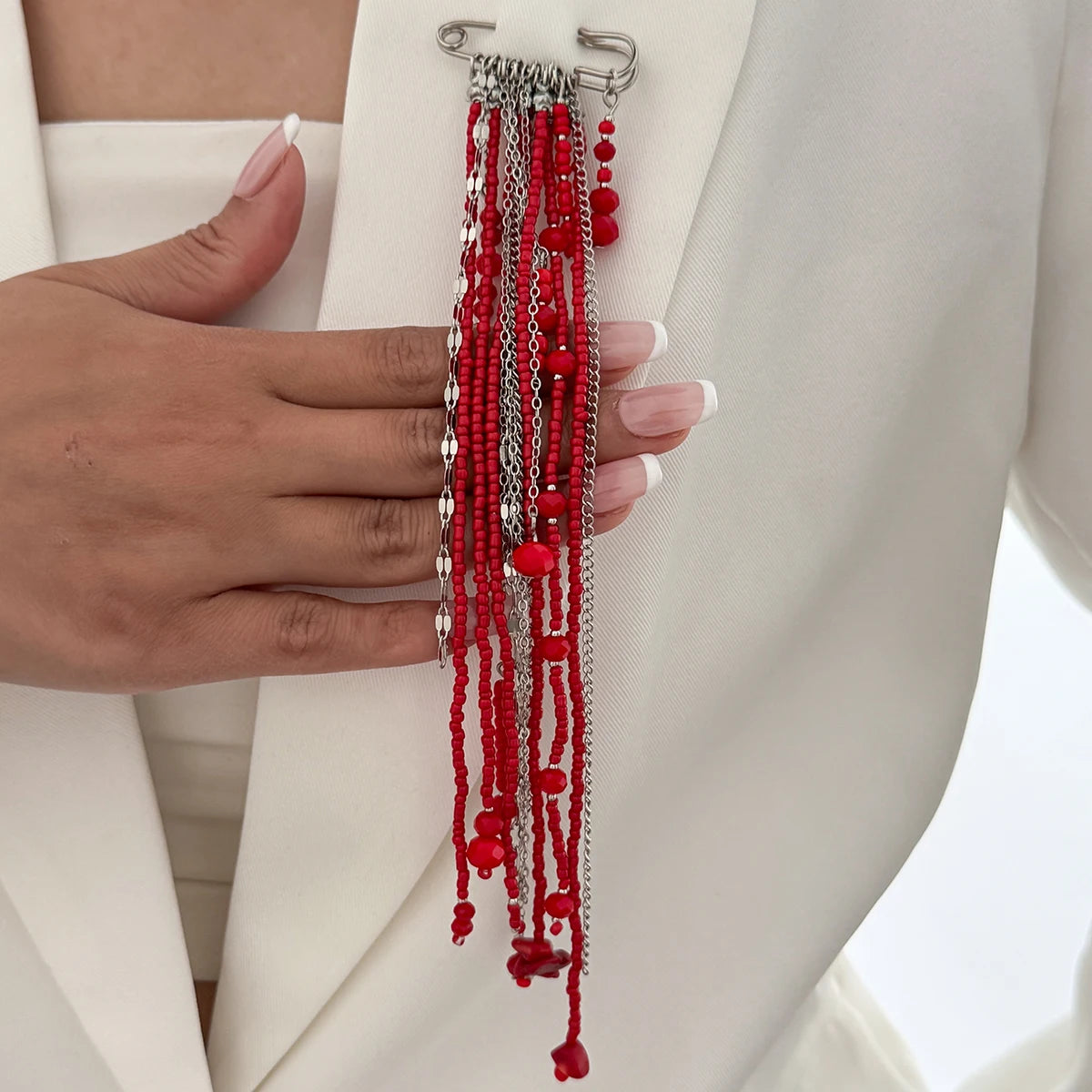 Ingemak New Unique Red Crystal Beads Long Brooches Women Vintage Irregular Geometry Shirt Collar Lapel Suit Pin Accessories 2026