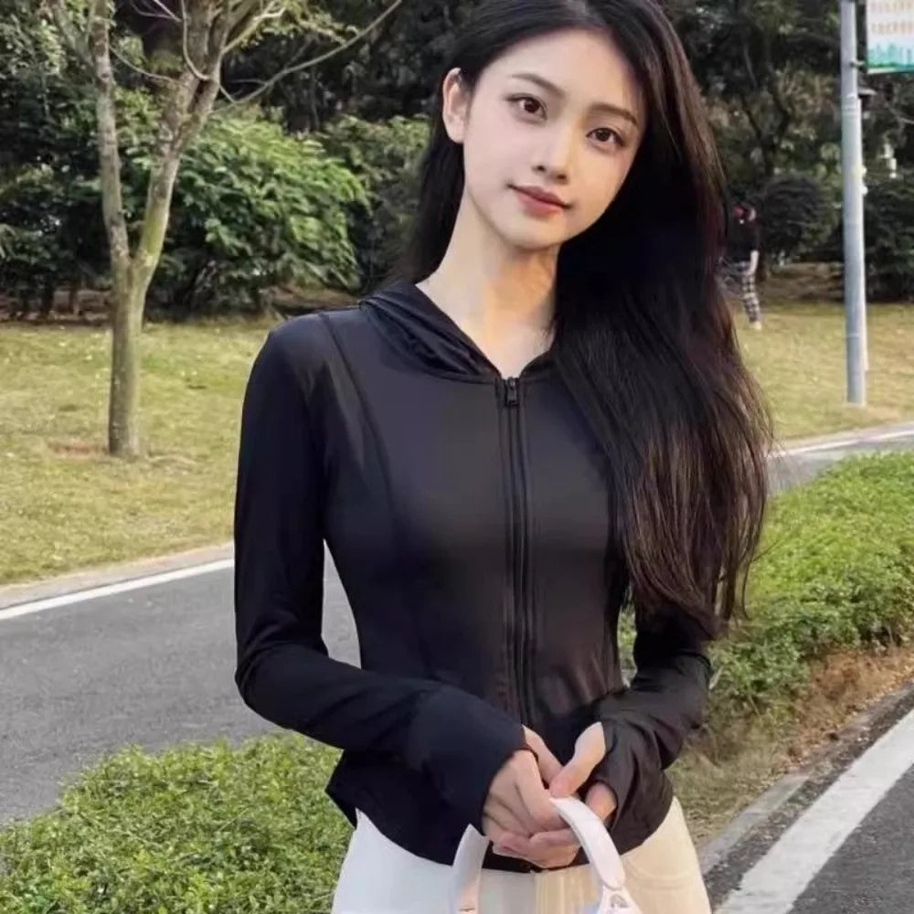 Women's Summer Slim Fit Stand Collar Sun Protection Jacket UV Resistant Lightweight for Yoga Outdoor Activities Korean Style