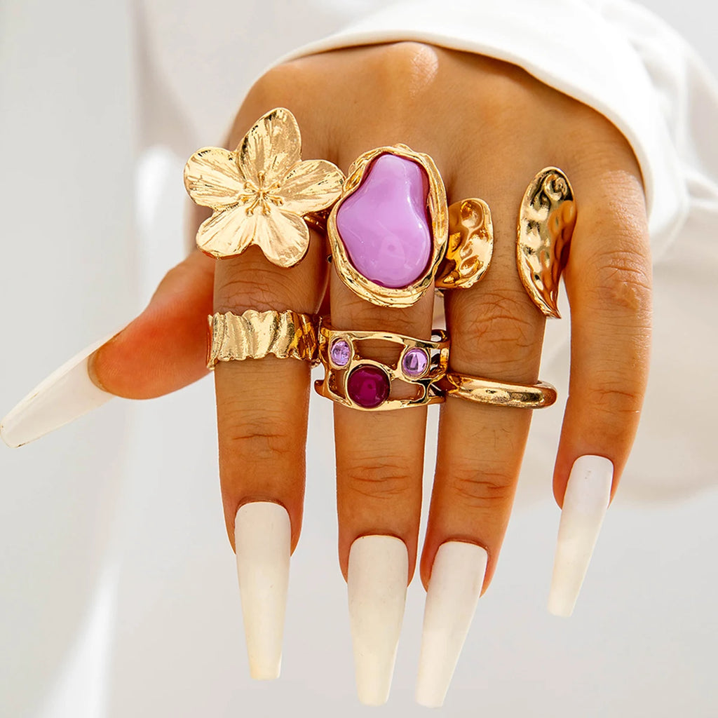 Tocona 2024 New Fashion Luxury Imitation Pearl Open Ring Sets for Women Elegant Gold Color Ring Party Jewelry Accessories
