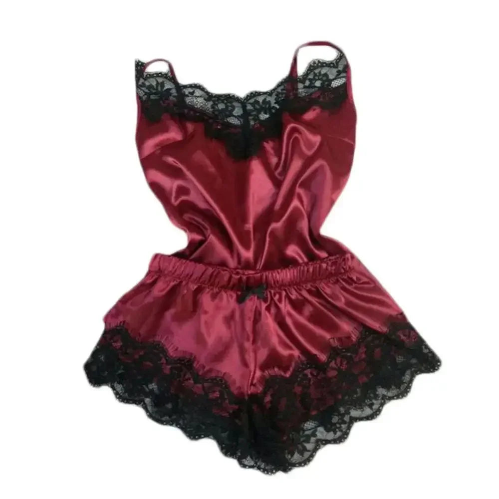 Summer Lace Silk Pajama Set for Women Sleepwear Sexy Lingerie Cami Top and Shorts Sets Comfortable Casual Pijamas