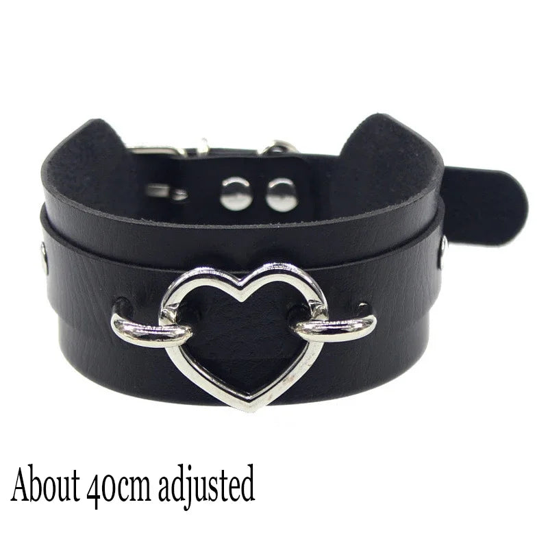 Woman Black Punk Choker Collar Necklace Sexy PU Leather Heart Lock Key Spike Chocker Gothic Cosplay Accessories Party Jewelry