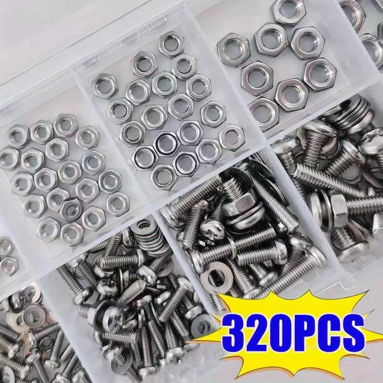 640/320pcs Premium Screw and Nut Assortment Kit Corrosion-Resistant Snap-in Nuts M2 to M5 Sizes Ideal for DIY