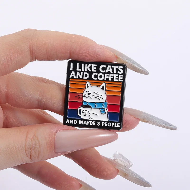 Cartoon Animated coffee cat Enamel Pins Custom animal Metal Brooches Lapel Badges  Funny Exquisite Jewelry Gift for Kids Friends