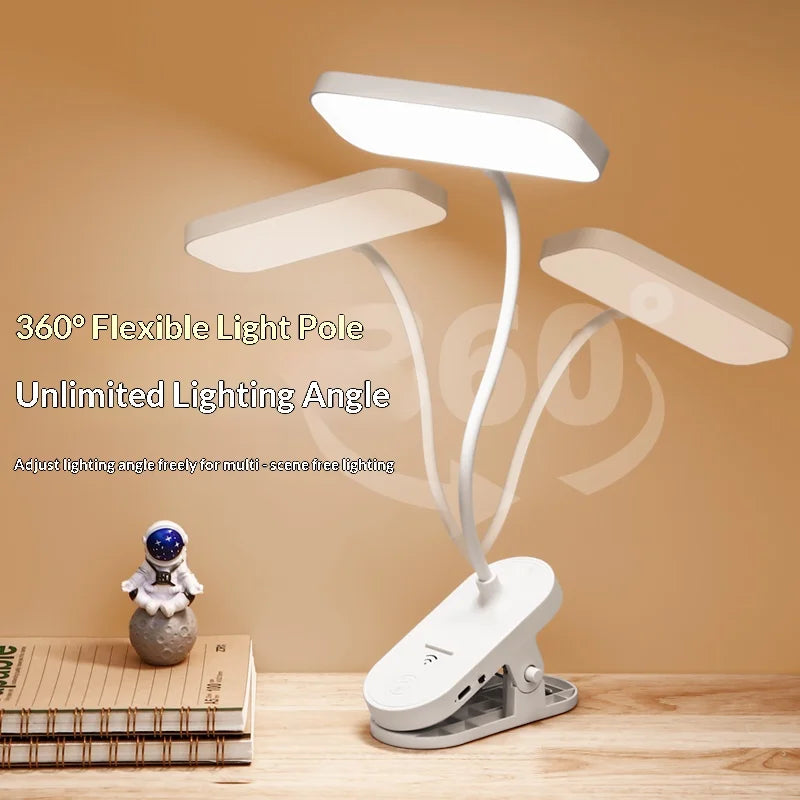 USB Rechargeable Clip-on LED Desk Lamp, Eye-Caring Reading Light for Students, Dorm Bedroom Desk Study Office Portable Lamp