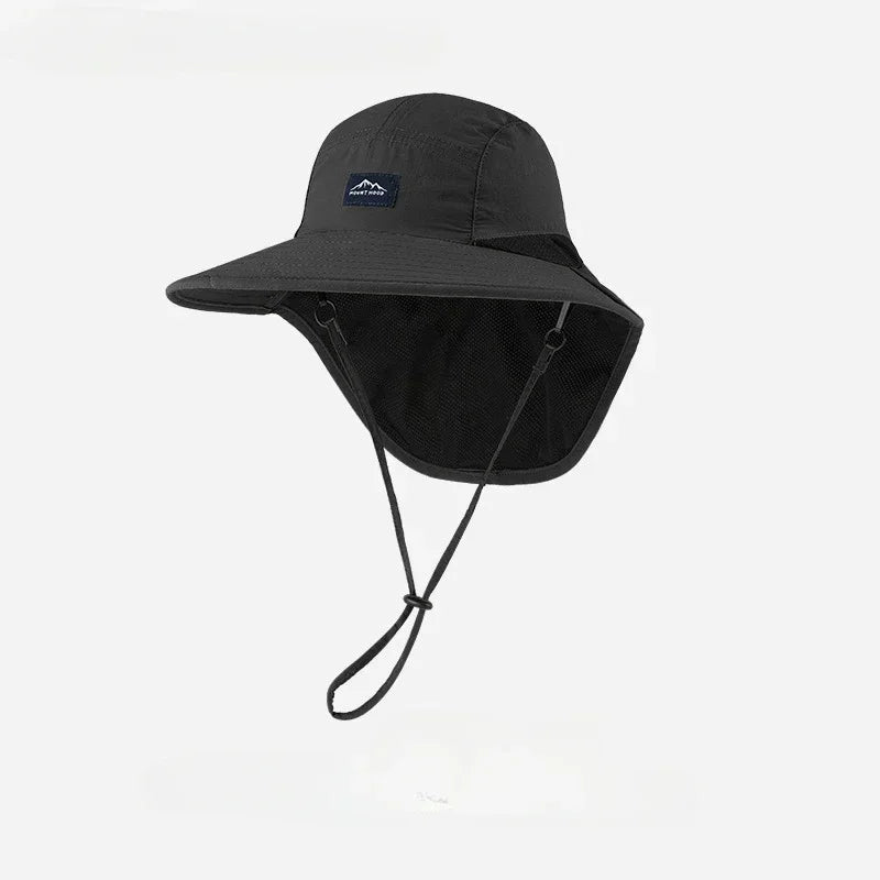 Summer Wide Brim Waterproof and Quick-drying Panama Caps Outdoor Visor Bucket Hats Mesh Breathable Sun Hat with Neck Flap Hiking