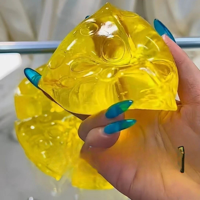 1PC Honey Cheese Finger Squishy Slow-Rebound Toy, Soft Anti-Burst Durable BPA-Free Odorless Non-Sticky Easy-Clean Portable Lightweight Comfort-Grip Tear-Resistant Stretchable Calming Fidget Sensory Stress Relief Play