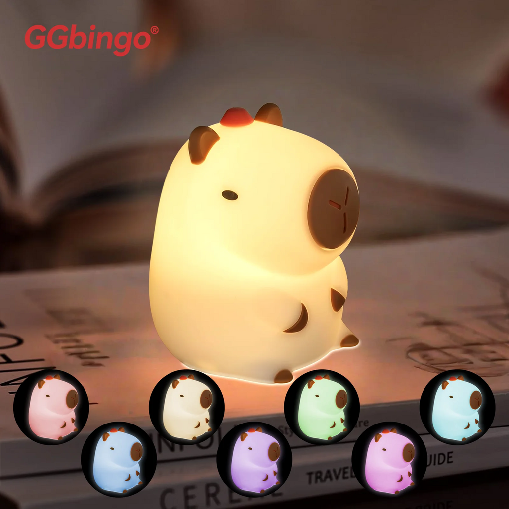 Capybara Night Light - Rechargeable Silicone Touch Dimming Lamp for Nursery, Kids Room & Bedside