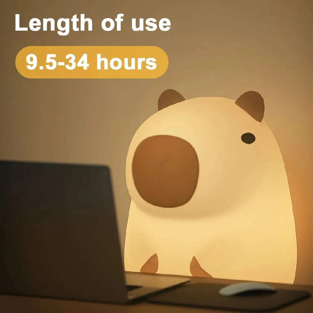 Capybara Night Light - Rechargeable Silicone Touch Dimming Lamp for Nursery, Kids Room & Bedside