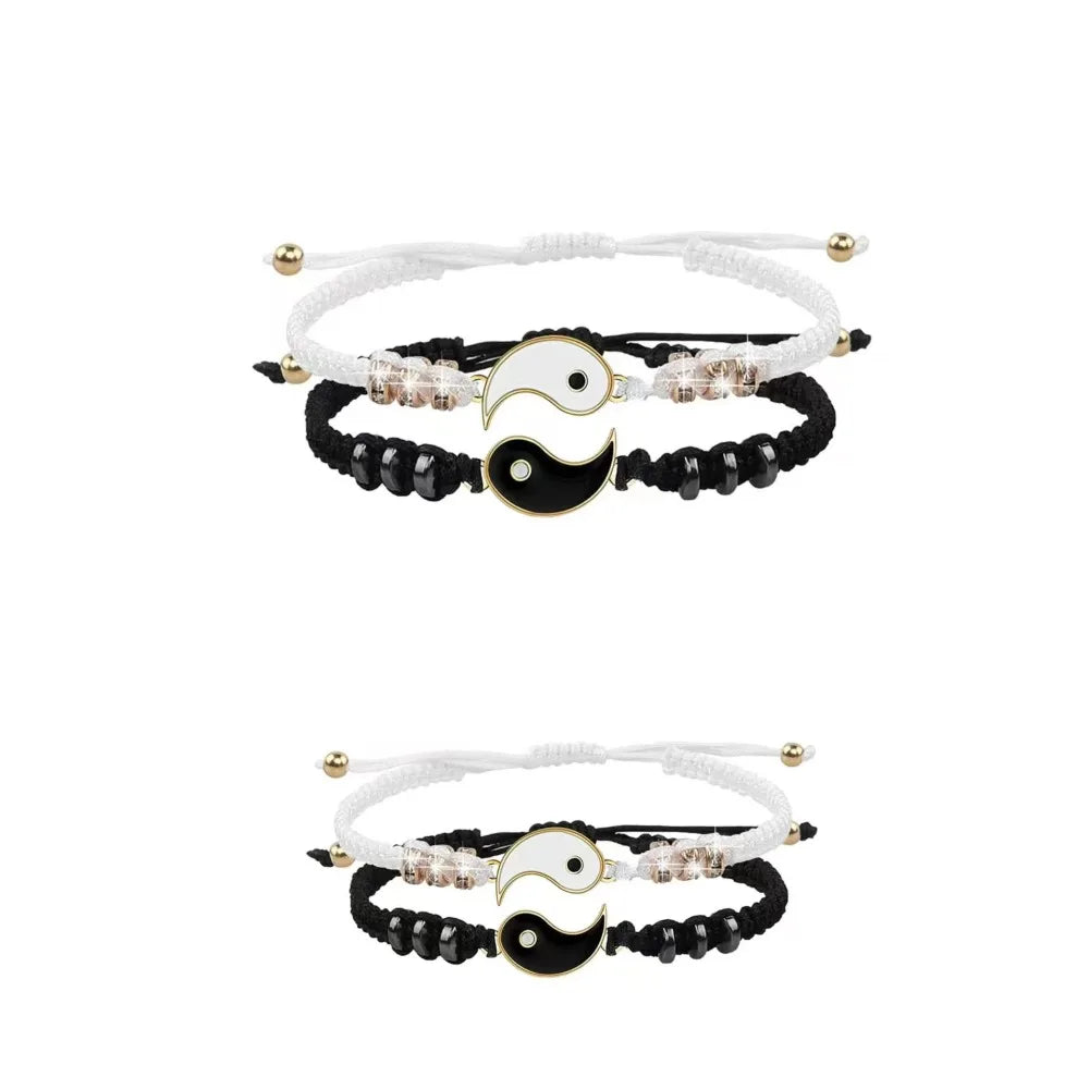 20262/4Pcs Tai Chi Yin Yang Couple Bracelets Necklaces Set Pendant Adjustable Braid Chain Bracelet Matching Lover Bracelets Chok