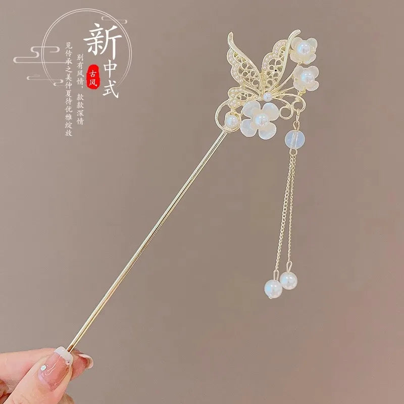 Elegant Chinese Style Hair Clip Tassel Hair Stick Traditional Floral Design Hairstyle Accessory Women Jewelry Hairpin Hairneedle