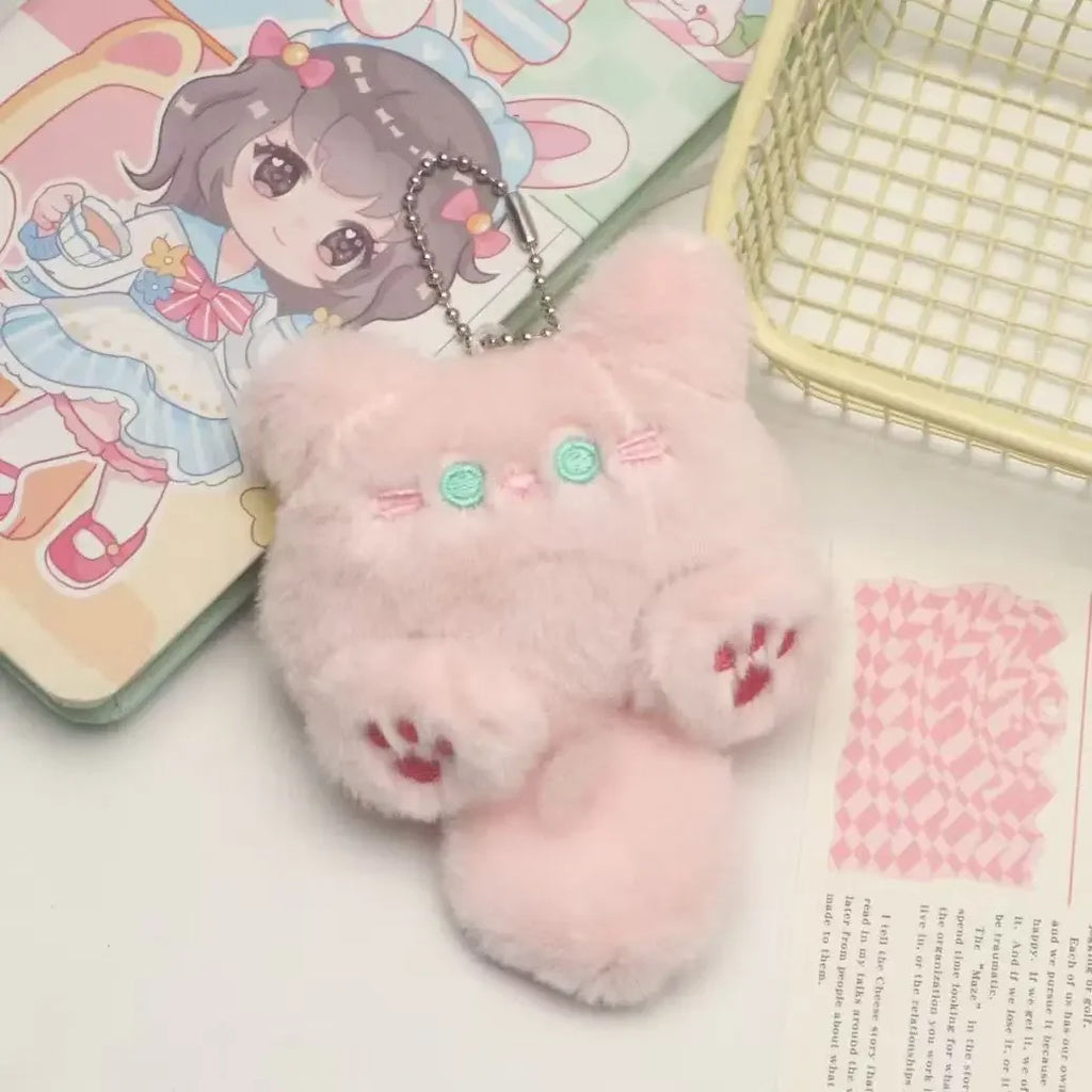 Cute Long Tail Cat Plush Keychain Cartoon Pendant with Lobster Clasp Soft Bag Charm Valentine Gift