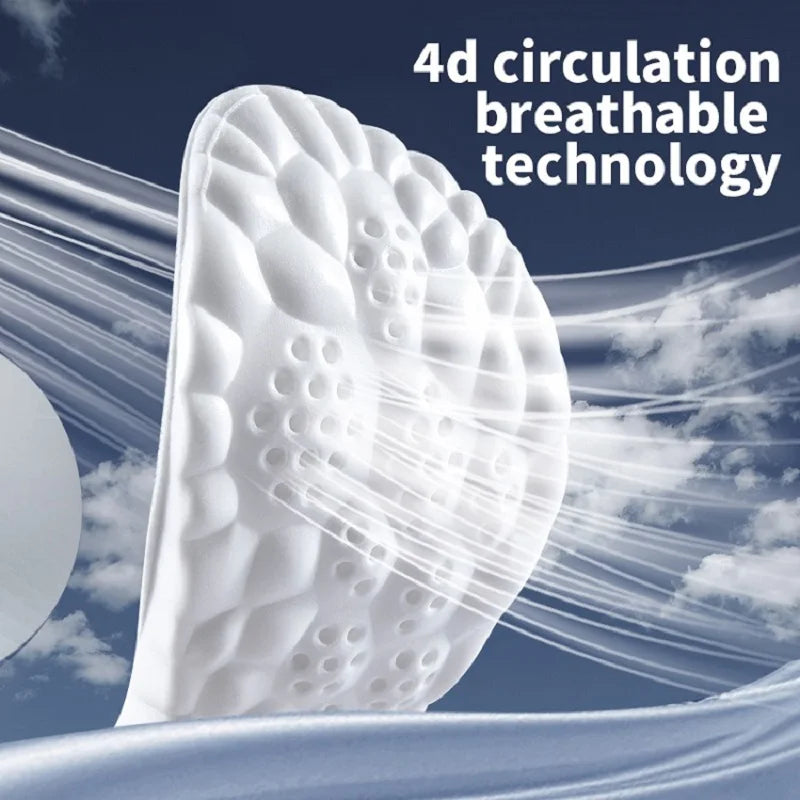 Sports Insoles for Shoes Women Men PU Sole Soft Breathable 4D Shock Absorption Cushion Running Orthopedic Care Insoles for Feet