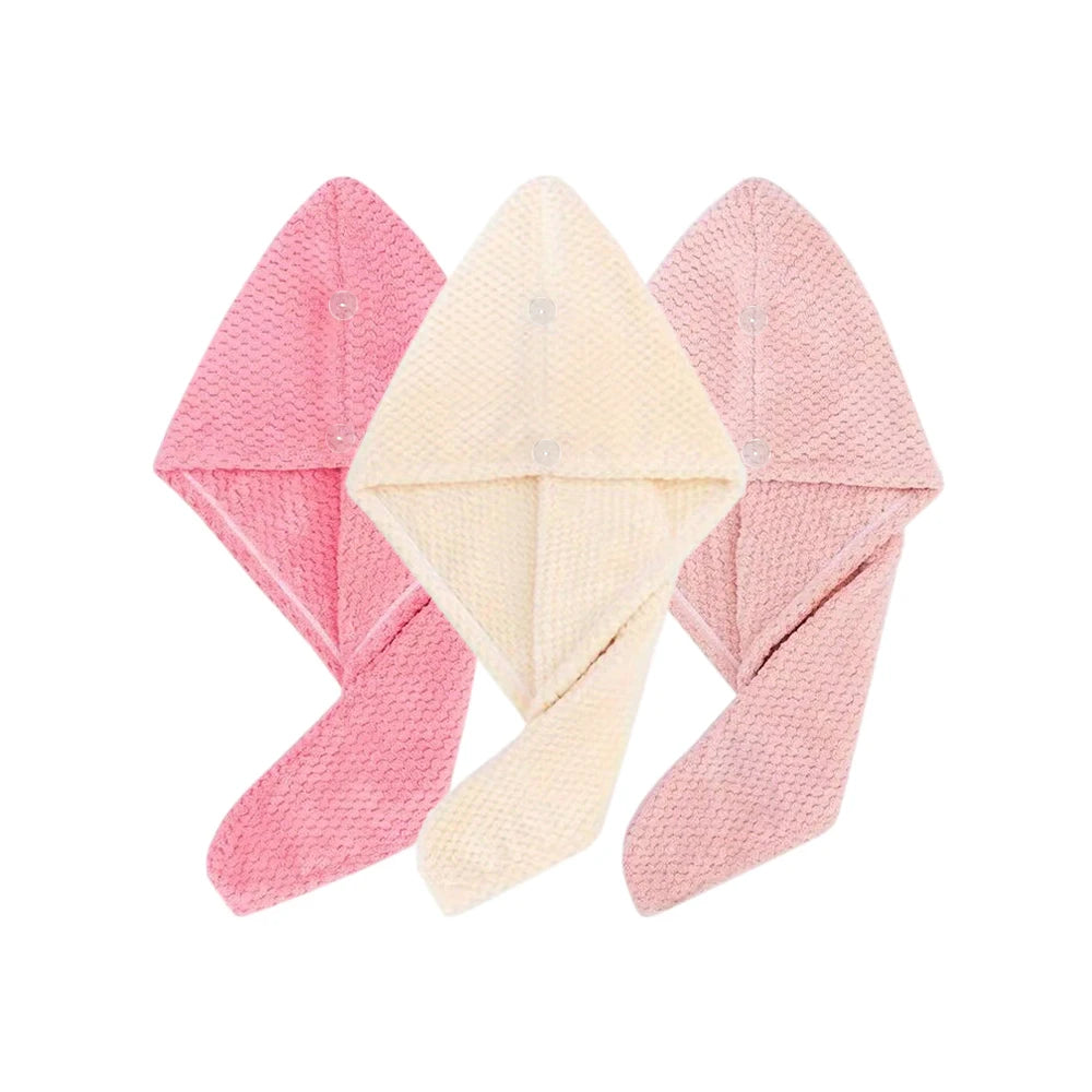 Solid color hair towel Textured dry hair cap 9.8 "X 25.5" absorbent hair towel wrap for button-down women