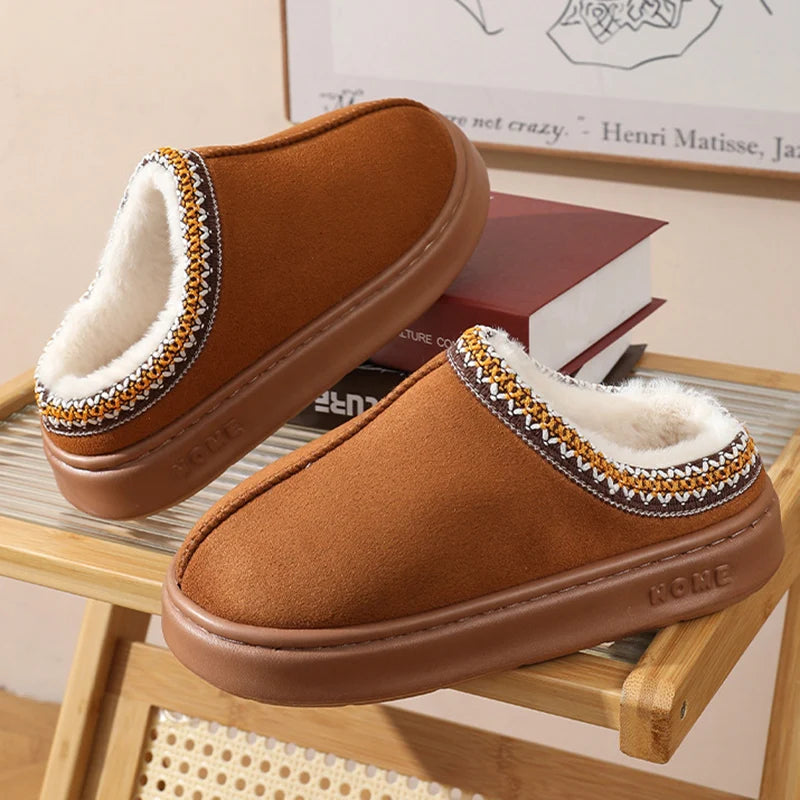 New Fashion Fluffy Platform Slippers for Women 2025 Winter Plush Warm Cotton Shoes Woman Comfort Non Slip Unisex Home Slippers